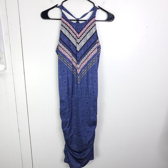 Athleta Dress Womens XS Midi Colorful Halter Strappy Back Ruched Sides Resort - Picture 1 of 9